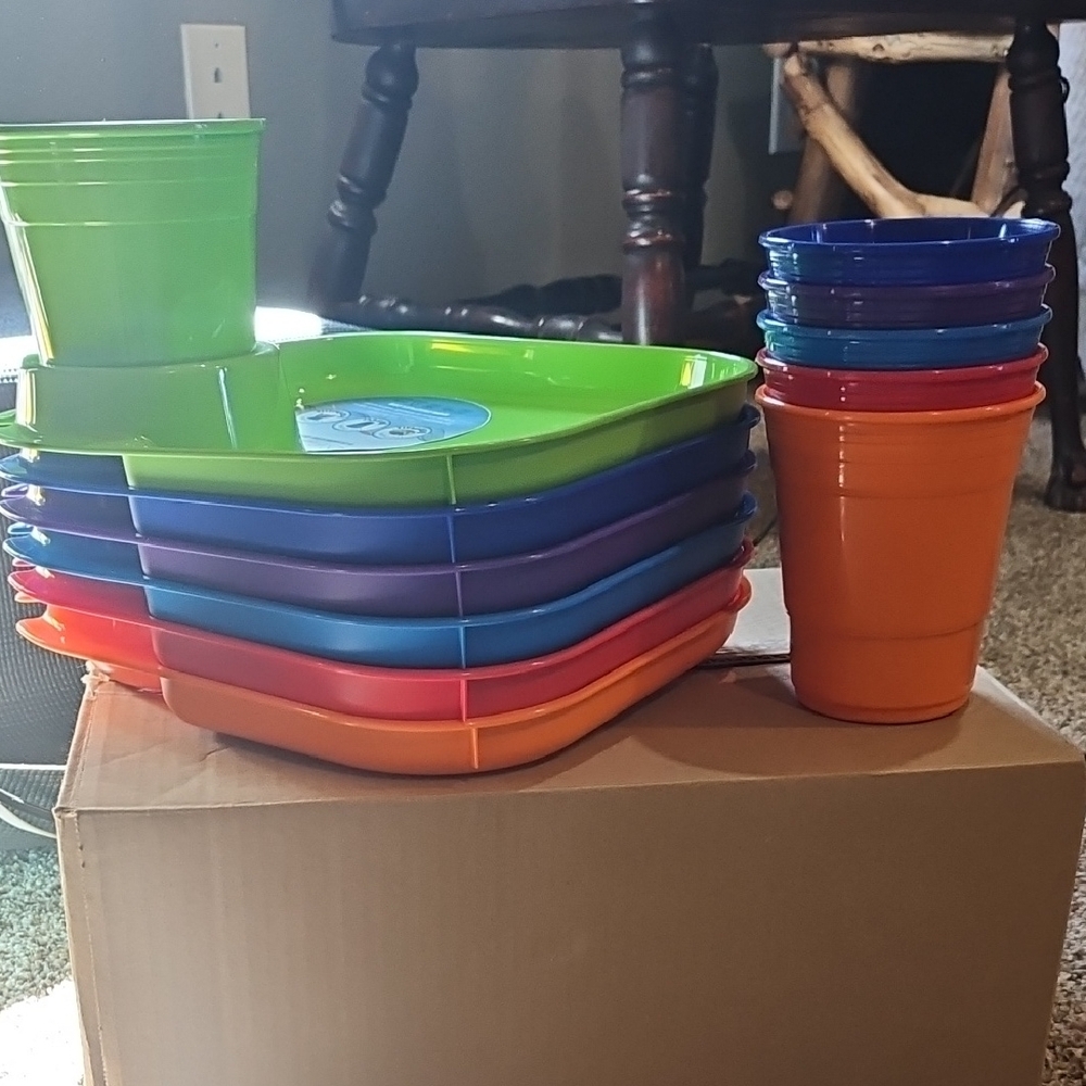 Colorful Plastic Plates and Cups Set